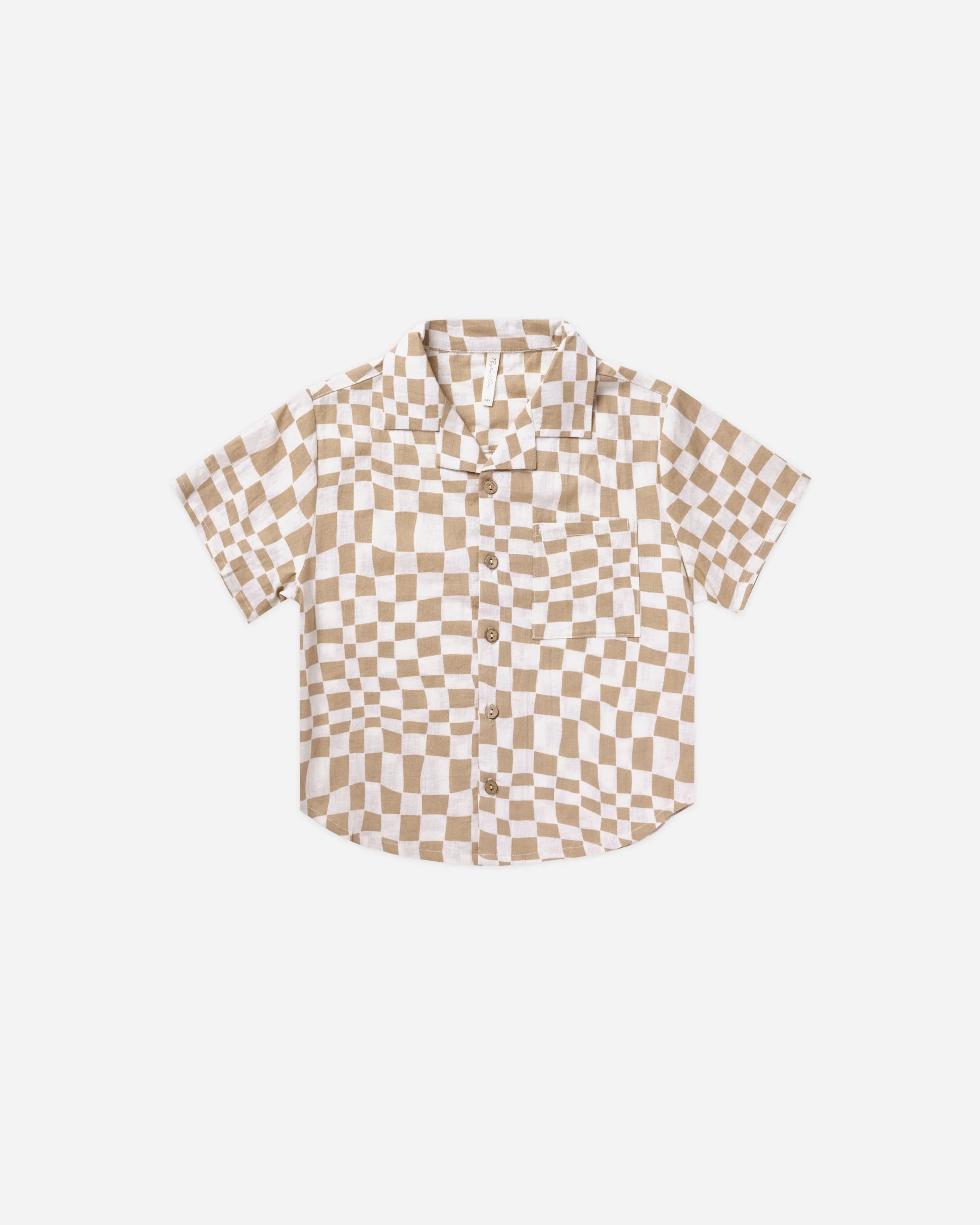 Lapel Collar Shirt || Sand Check | Rylee + Cru