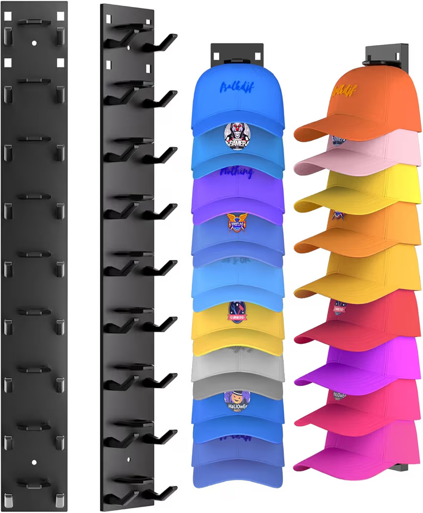 2 Pack Hat Organizer for Baseball Caps, Strong Adhesive Hat Rack for Wall, Multilayer Hat Storage... | Amazon (US)