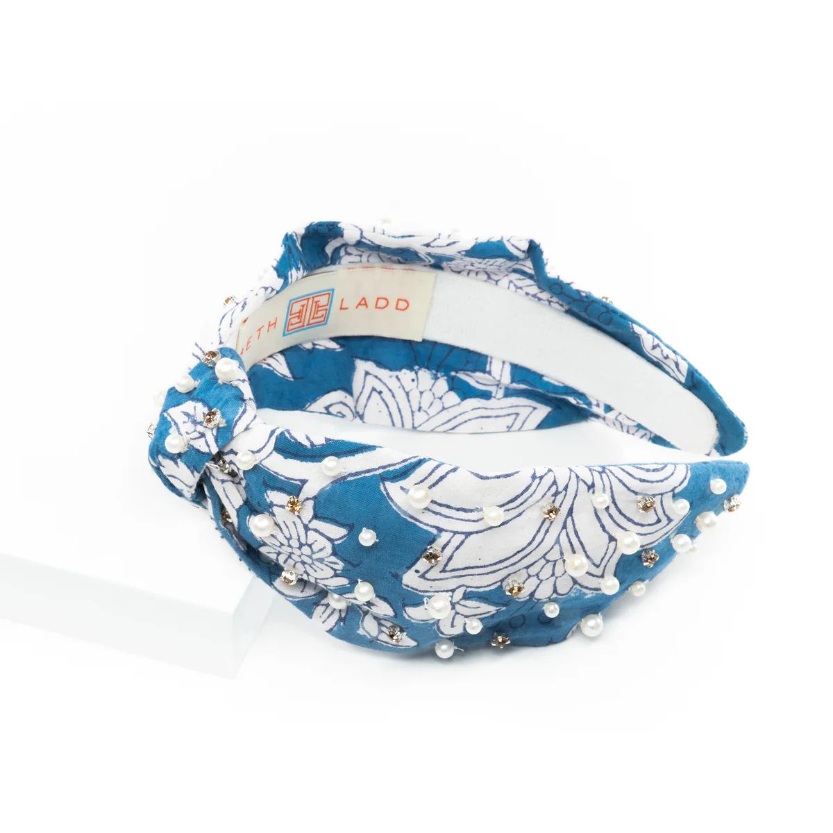 Block Print Headband with Gems in Sconset Blue | Beth Ladd Collections