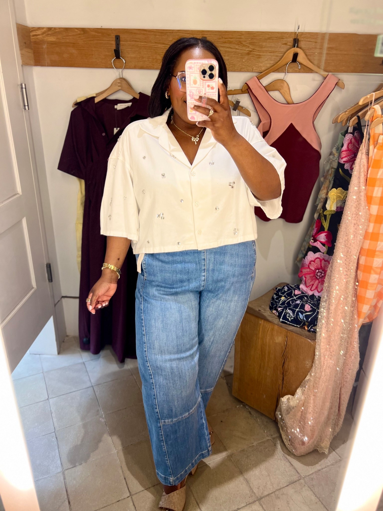 This white short sleeve cropped top with the fun rhinestones is sitting in my Anthropologie cart!! So fun. Size down one. 

#LTKMidsize #LTKStyleTip #LTKSaleAlert