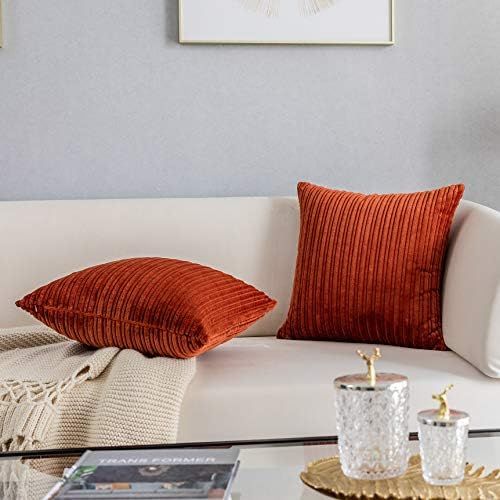 Kevin Textile Pillow Covers Square Striped Corduroy Decor Couch Cushion Pillowcases for Living Ro... | Amazon (US)