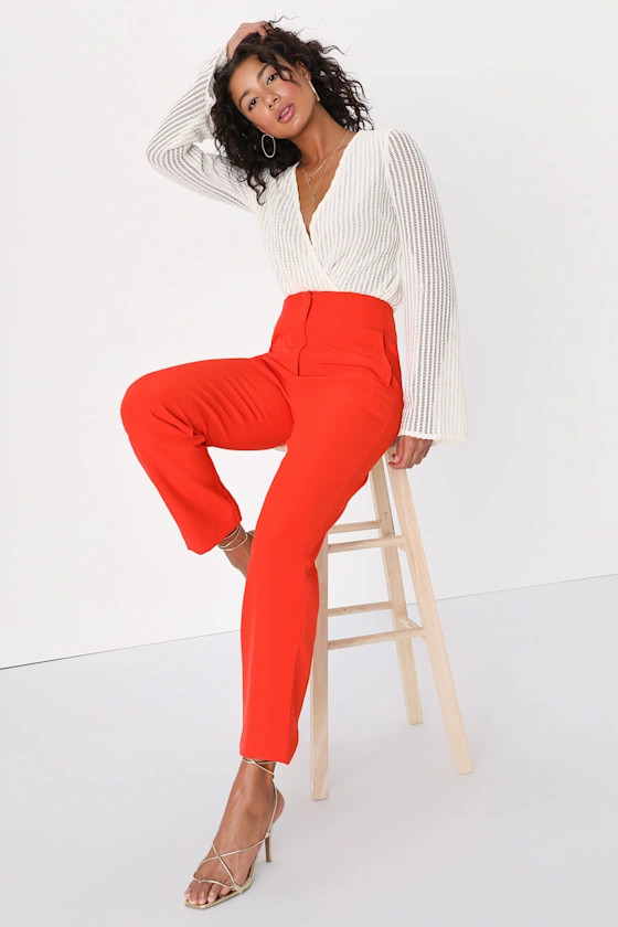 Build Your Dreams Red Orange Straight Leg Trouser Pants | Lulus (US)