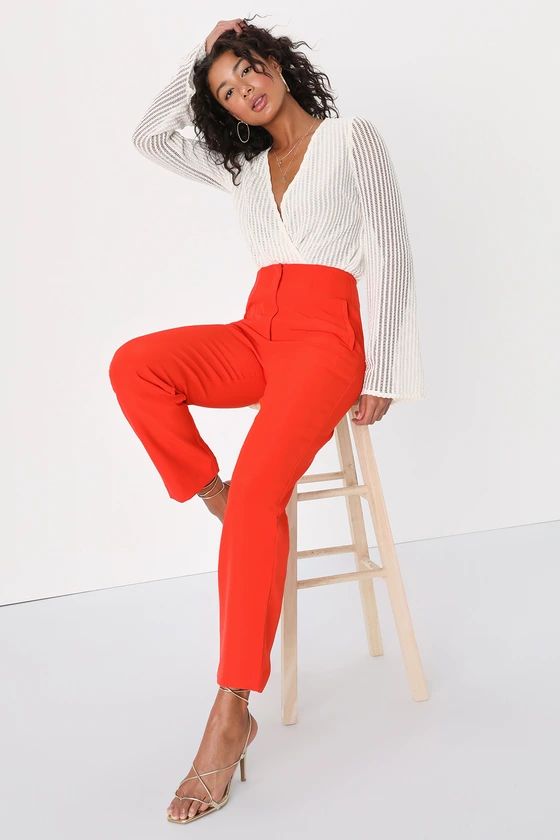 Build Your Dreams Red Orange Straight Leg Trouser Pants | Lulus (US)