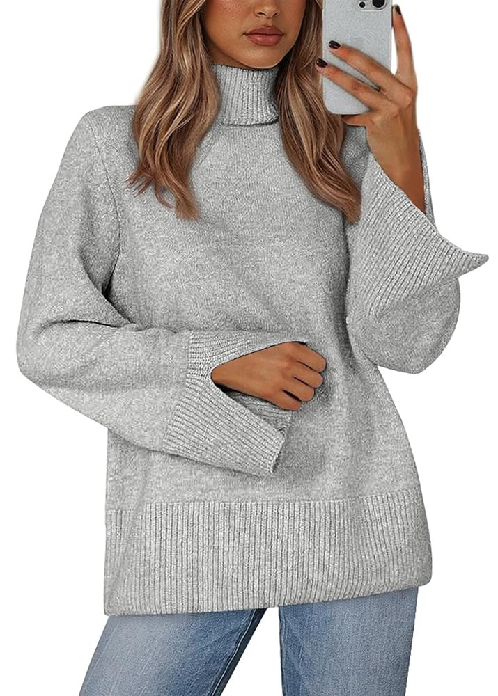 KIRUNDO Fall Sweaters for Women 2025 Turtleneck Ribbed Long Sleeve Casual Loose Knit Pullover Top... | Amazon (US)