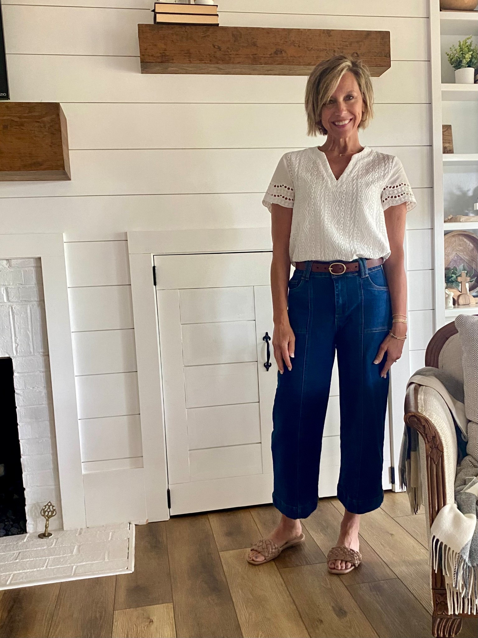 Day dressing and comfortable! This denim had amazing stretch and will be so forgiving for all body types. Love the front seam down the leg and the top…I’m wearing a tank underneath because of all the eyelet. They’re both true to size. 

#LTKFindsUnder50 #LTKStyleTip #LTKWorkwear