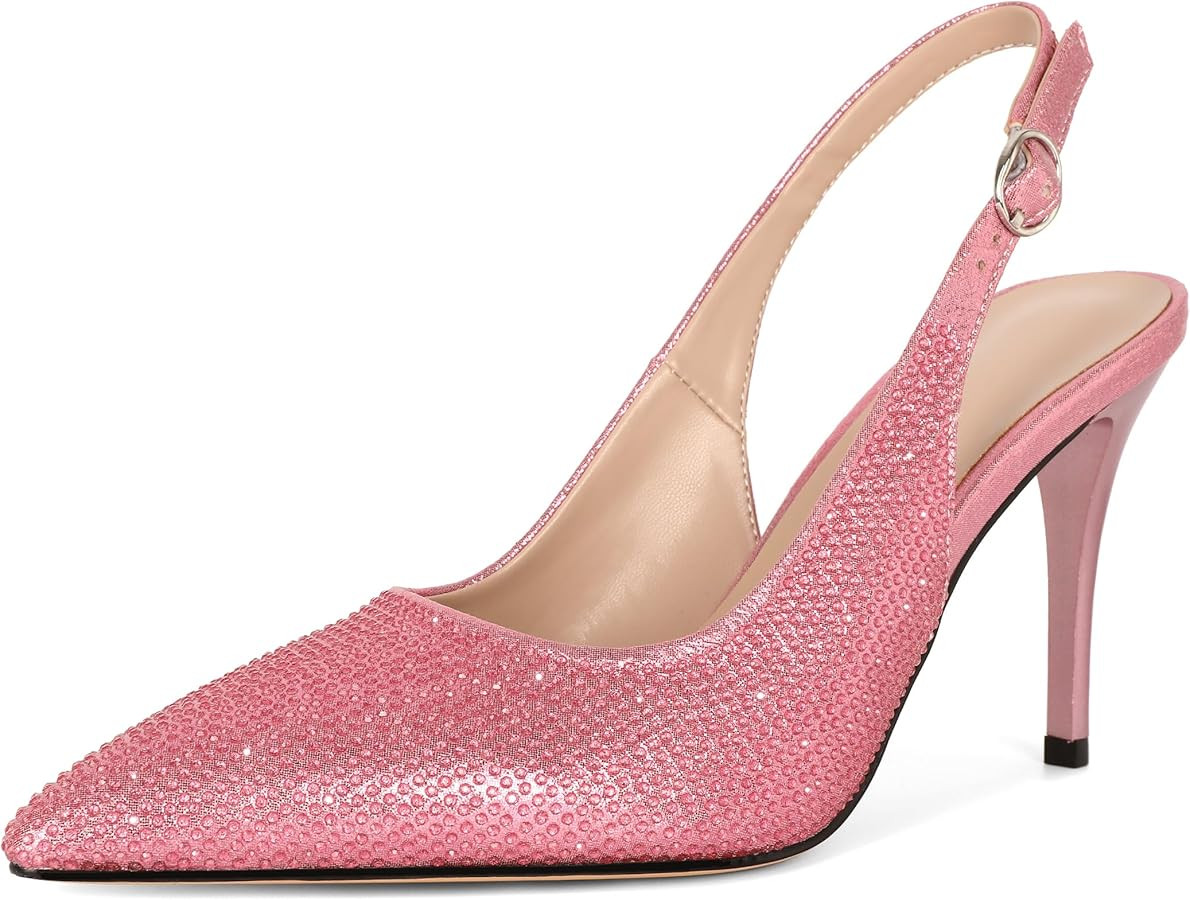 YODEKS Women's Slingback Heels Pointed Toe 3.5 Inch High Heel Pumps Wedding Bridal Party Prom Sho... | Amazon (US)