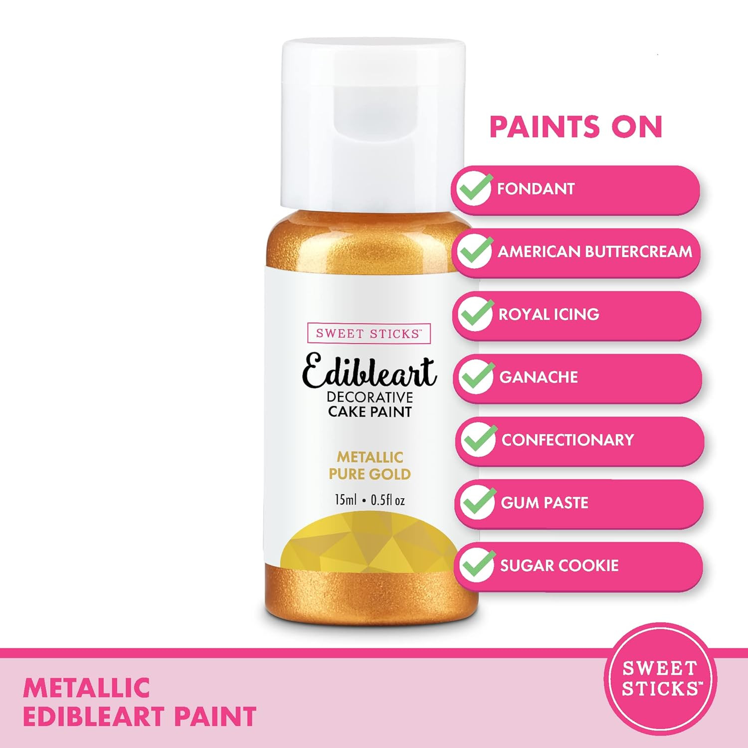 Sweet Sticks Edible Art Decorative Cake Paint 0.5 Ounce (15 Milliliters) Metallic Pure Gold | Amazon (US)