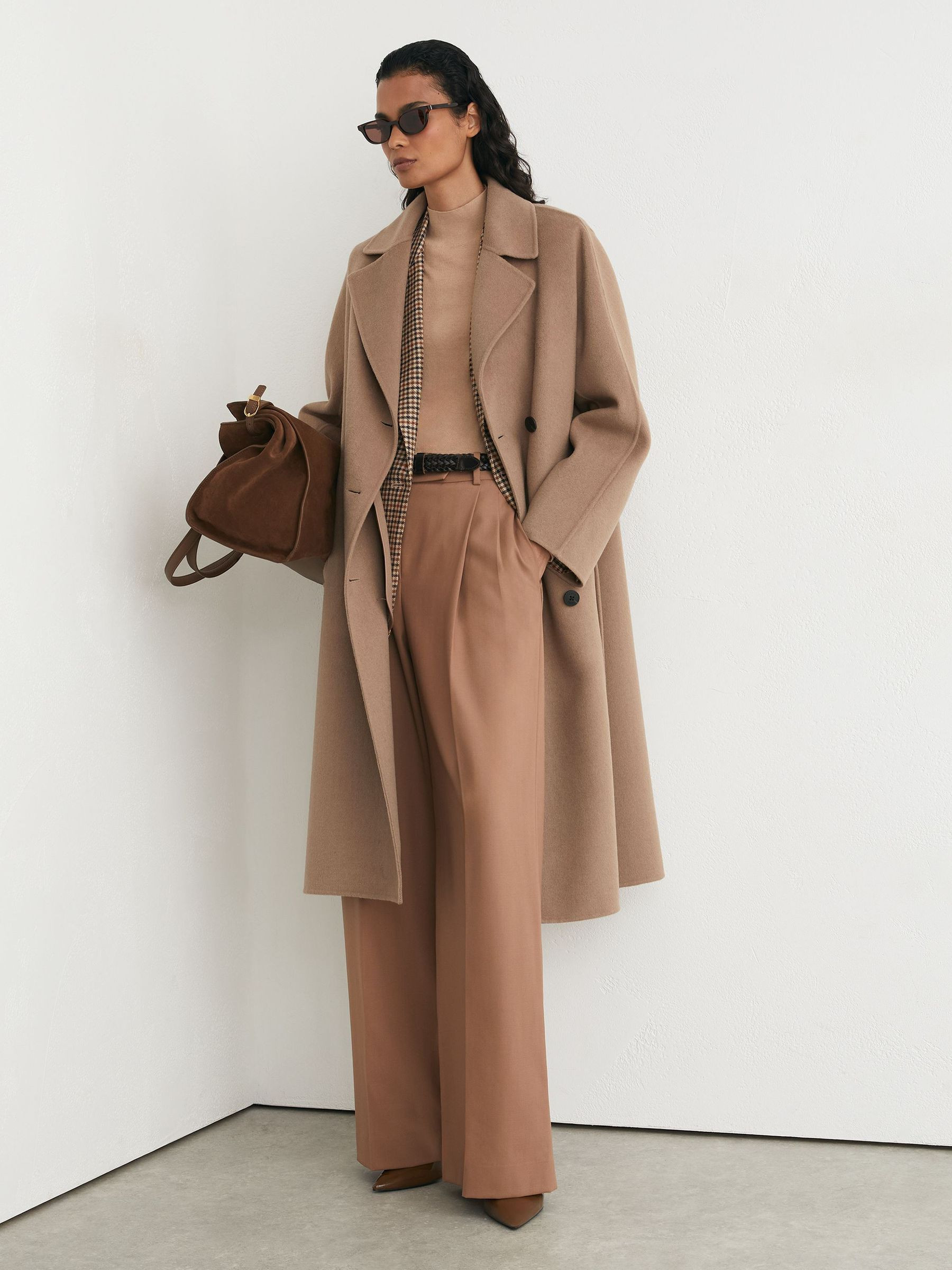 Reiss Petite Wool-Blend Blindseam Double-Breasted Coat in Camel - REISS | Reiss UK