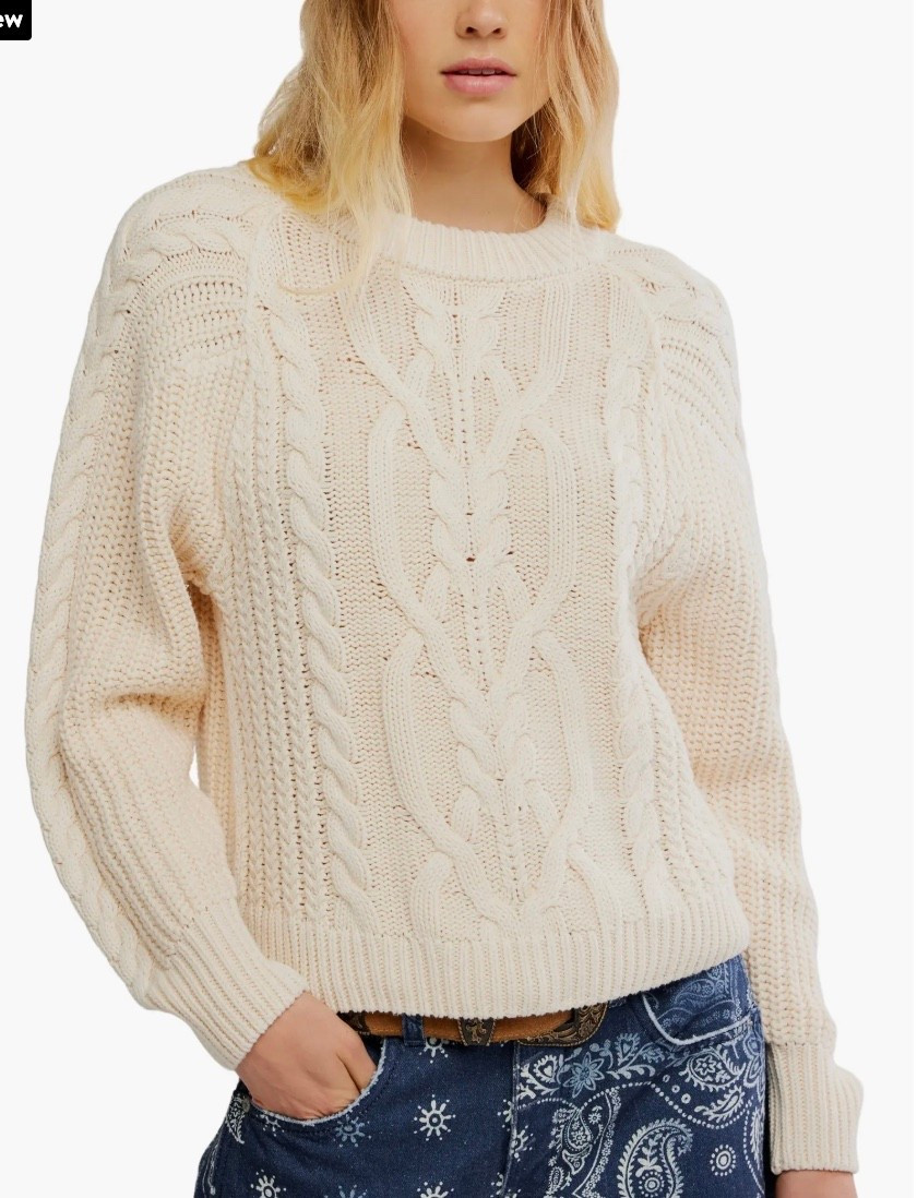 Free people cable knit sweater is still in stock during the Nsale! This is a great staple for fall/winter and comes in 3 colors!

#LTKOver40 #LTKSaleAlert