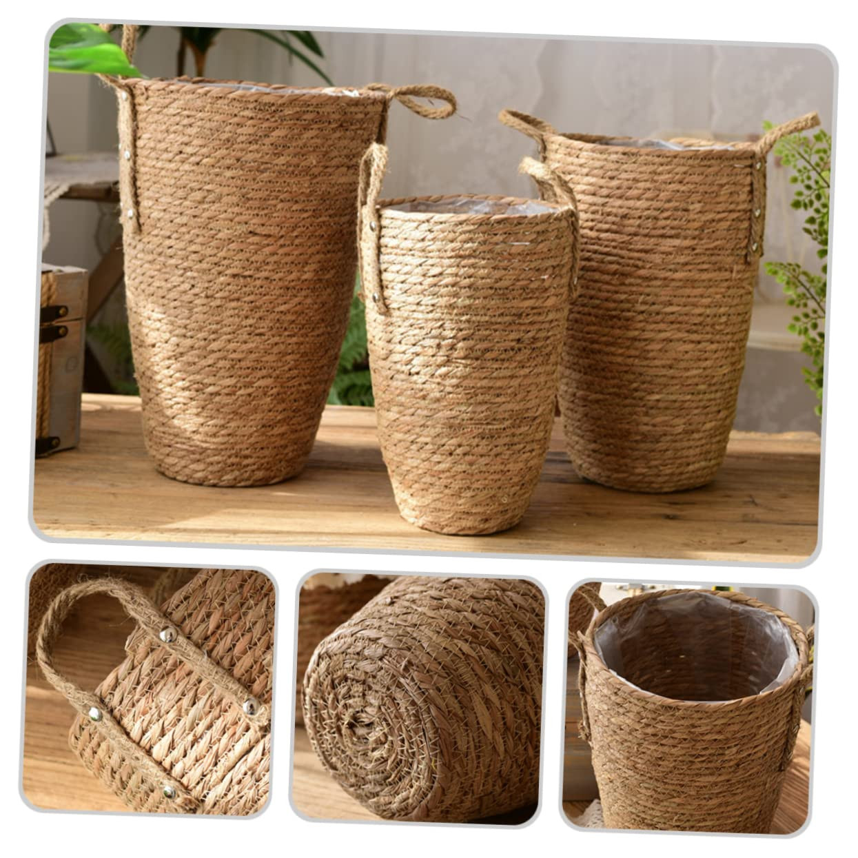 YARNOW Woven Flower Basket Plants Pots Indoor Seagrass Storage Baskets Vintage Vase Large Planter... | Amazon (US)