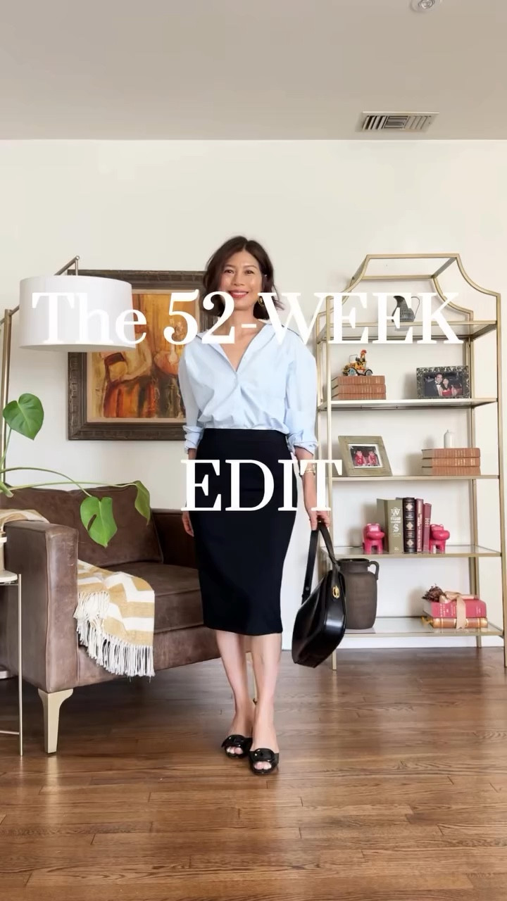 Week 10/52 ✨ Restyling the Capsule Wardrobe
This week’s hero: the classic blue button-down. Styled with a sleek black pencil skirt, statement earrings, a watch + bangle stack, a structured shoulder bag, and black mules for a polished, effortless look that works from desk to dinner.
Proof that a few timeless pieces can create endless outfits. 💙🖤
Head to my link to shop this look. 

Be sure to follow along each week as I restyle our capsule wardrobe and share fresh ways to update and elevate our looks.

#the52weekedit #capsulewardrobe #affordablestyles #sustainablestyle #buttondownshirt