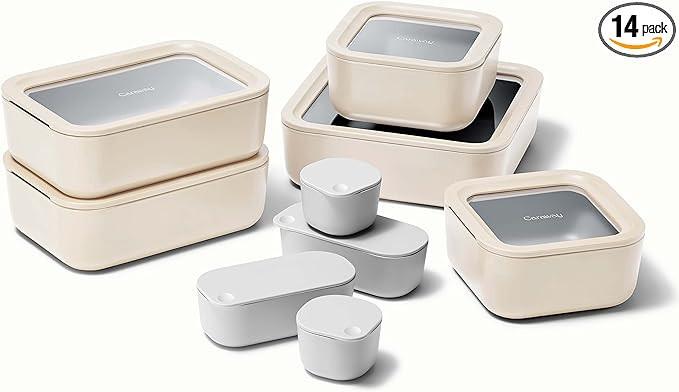 Caraway Glass Food Storage Set, 14 Pieces - Ceramic Coated Food Containers - Easy to Store, Non T... | Amazon (US)