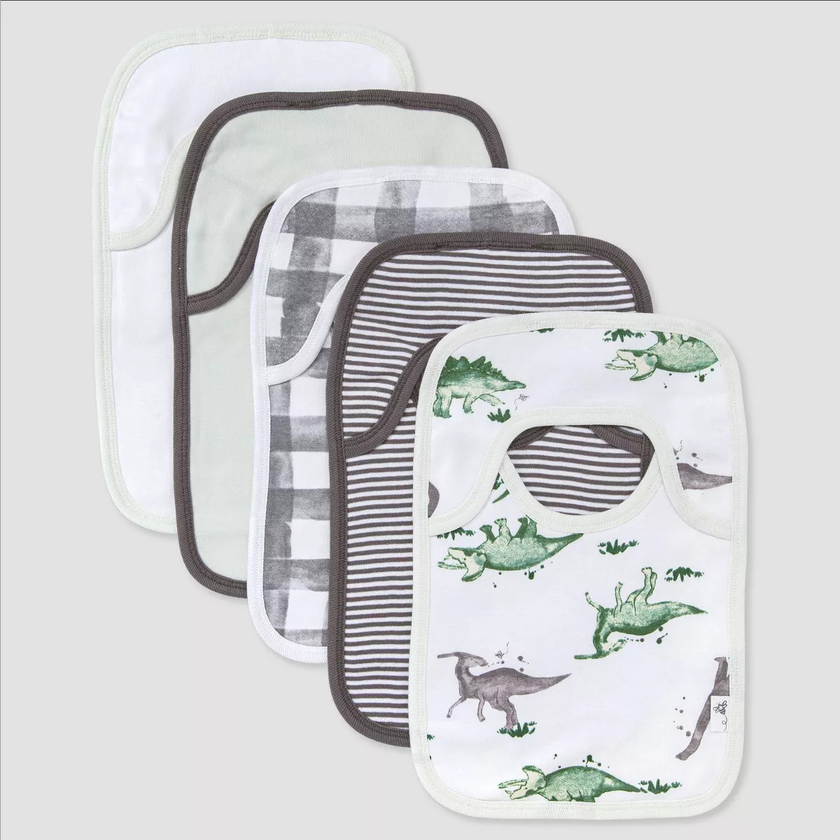 Burt's Bees Baby® Set of 5 Happy Herbivores Bibs - Charcoal Gray | Target