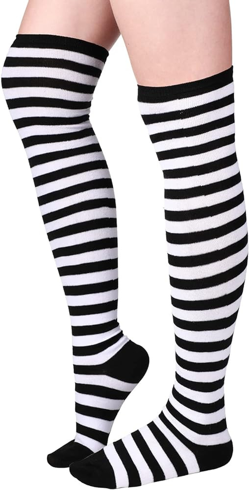 Geyoga Women's High Striped Tights Socks Christmas over Knee Striped Long Stockings | Amazon (US)