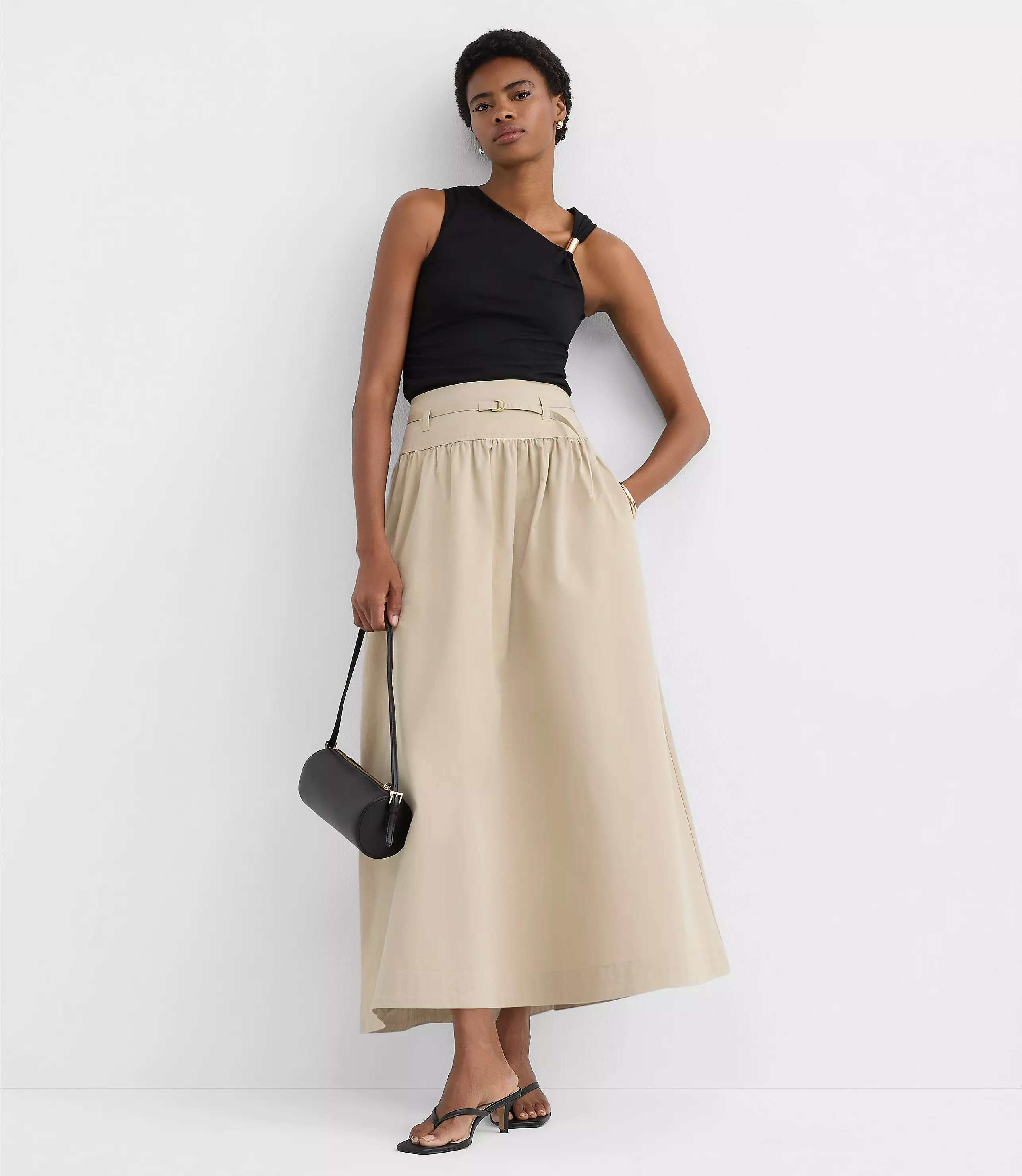 Twill Belted Maxi Pocket Skirt | LOFT