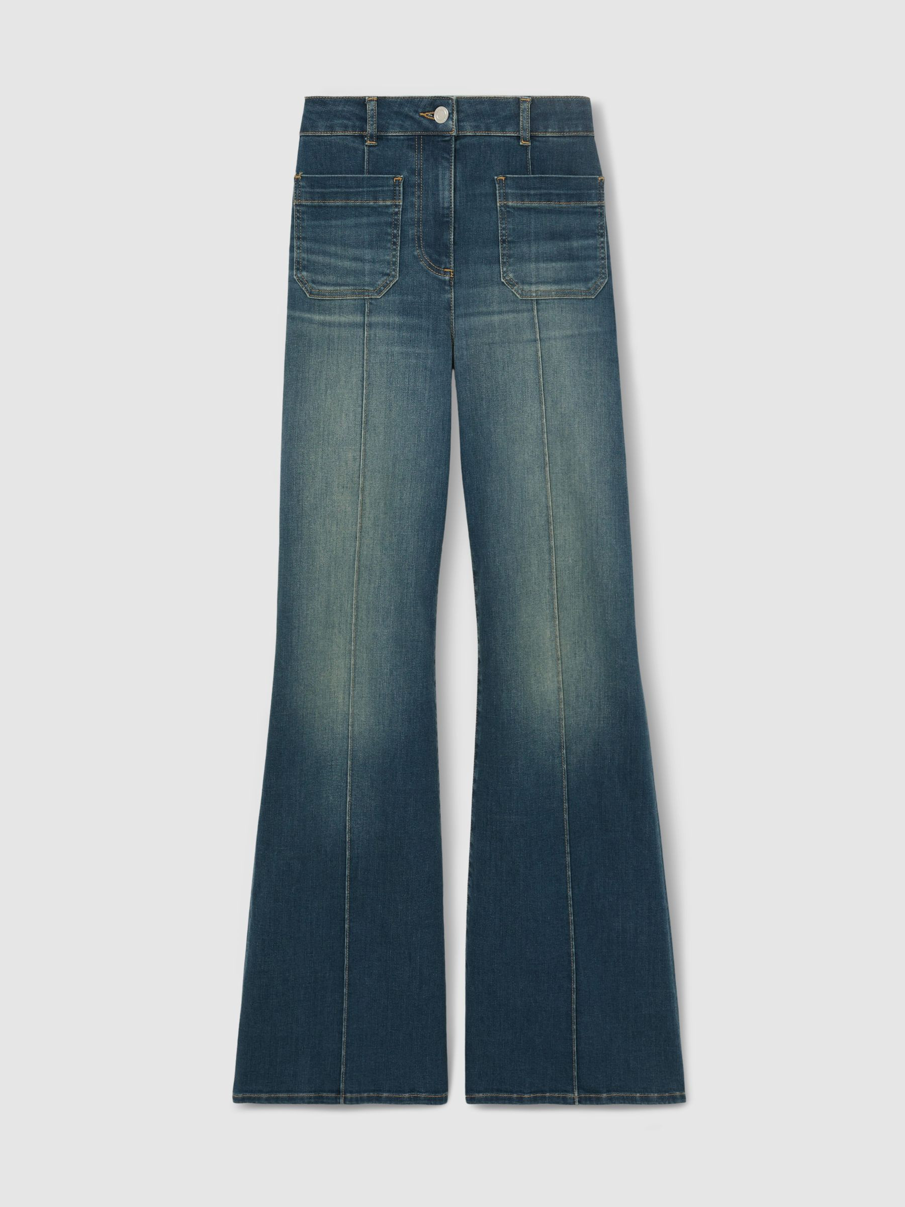 Reiss Patch-Pocket Flared Jeans in Mid Blue - REISS | Reiss UK