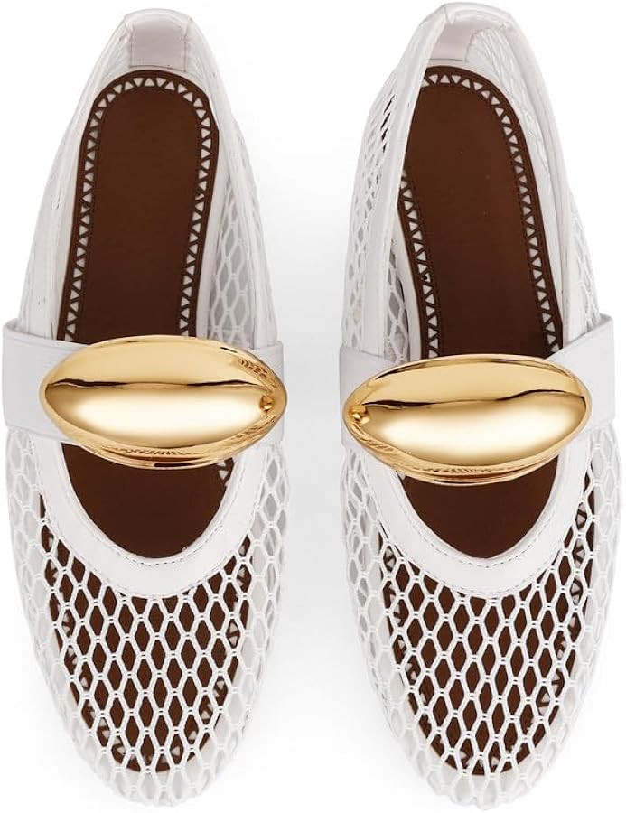 AMINUGAL Mesh Ballet Flats Shoes for Women Round Toe Fishnet Flats Shoes for Women Buckle Strap M... | Amazon (US)