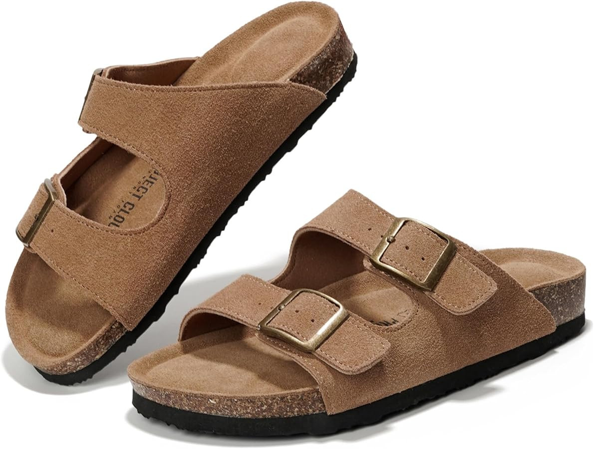 100% Genuine Leather Flat Sandals Women Comfortable Beach Essentials Womens Sandals Memory Foam V... | Amazon (US)