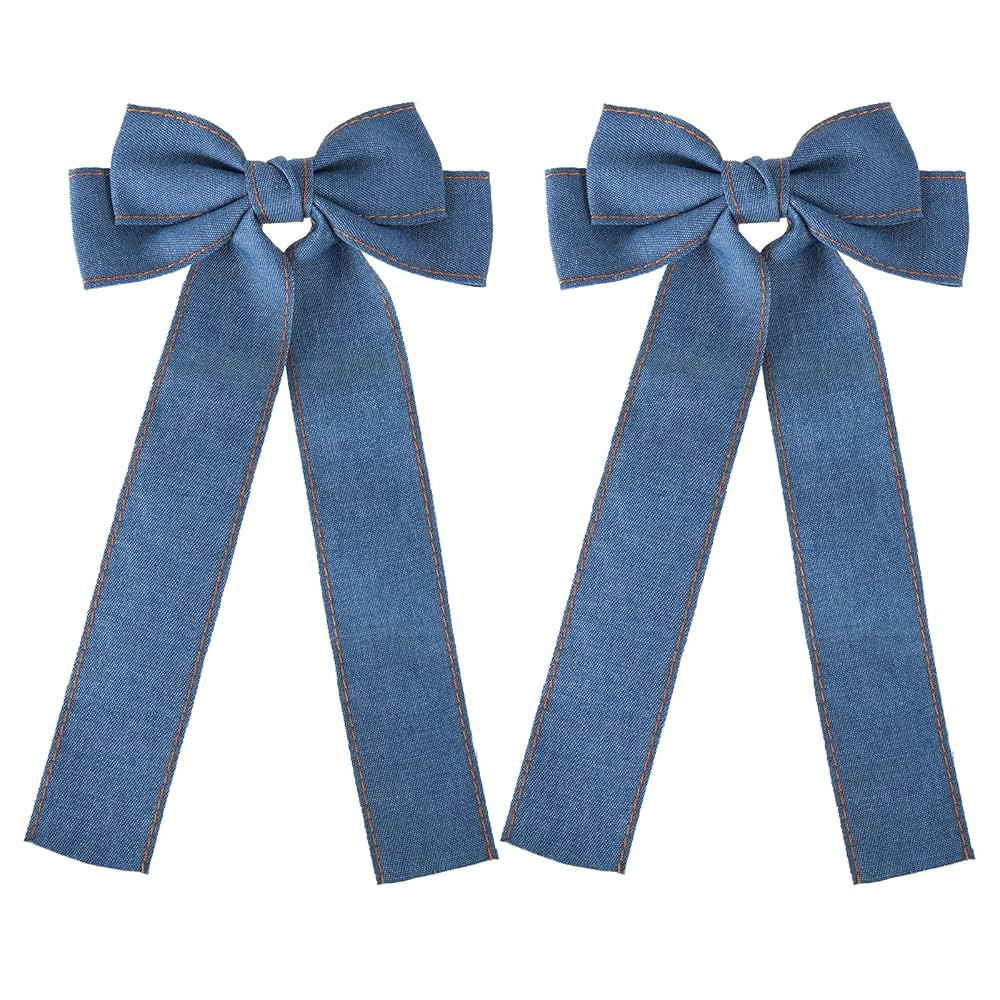 2Pcs Denim Hair Bow Clips for Women Girls Big Blue Jeans Long Tail Ribbon Bowknot Hair Barrettes ... | Amazon (US)
