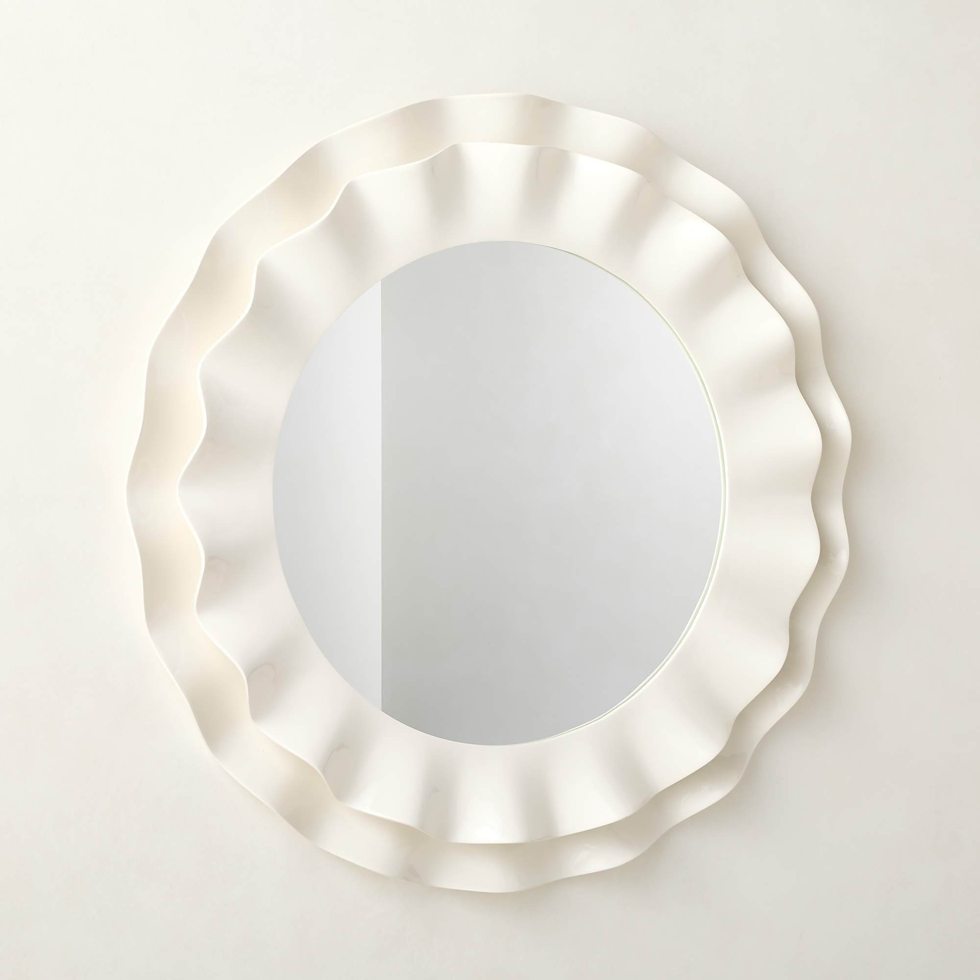 Leighton White High-Gloss Resin Round Wall Mirror 44" | CB2 | CB2
