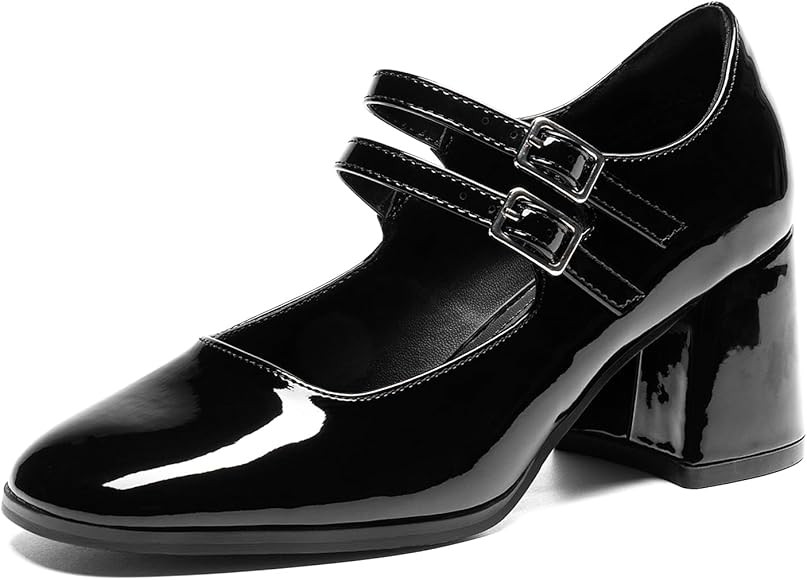 DREAM PAIRS Women's Square Toe Mary Janes Chunky Mid-Heel Dress Pump Shoes | Amazon (US)