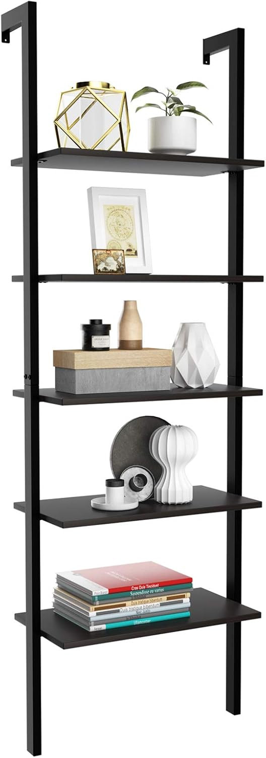 Tangkula Industrial Ladder Shelf Against The Wall, 5-Tier Wall Mount Ladder Bookshelf with Metal ... | Amazon (US)