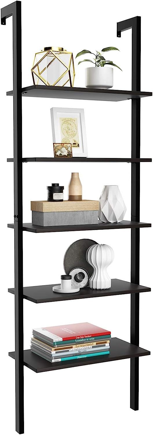 Tangkula Industrial Ladder Shelf Against The Wall, 5-Tier Wall Mount Ladder Bookshelf with Metal ... | Amazon (US)