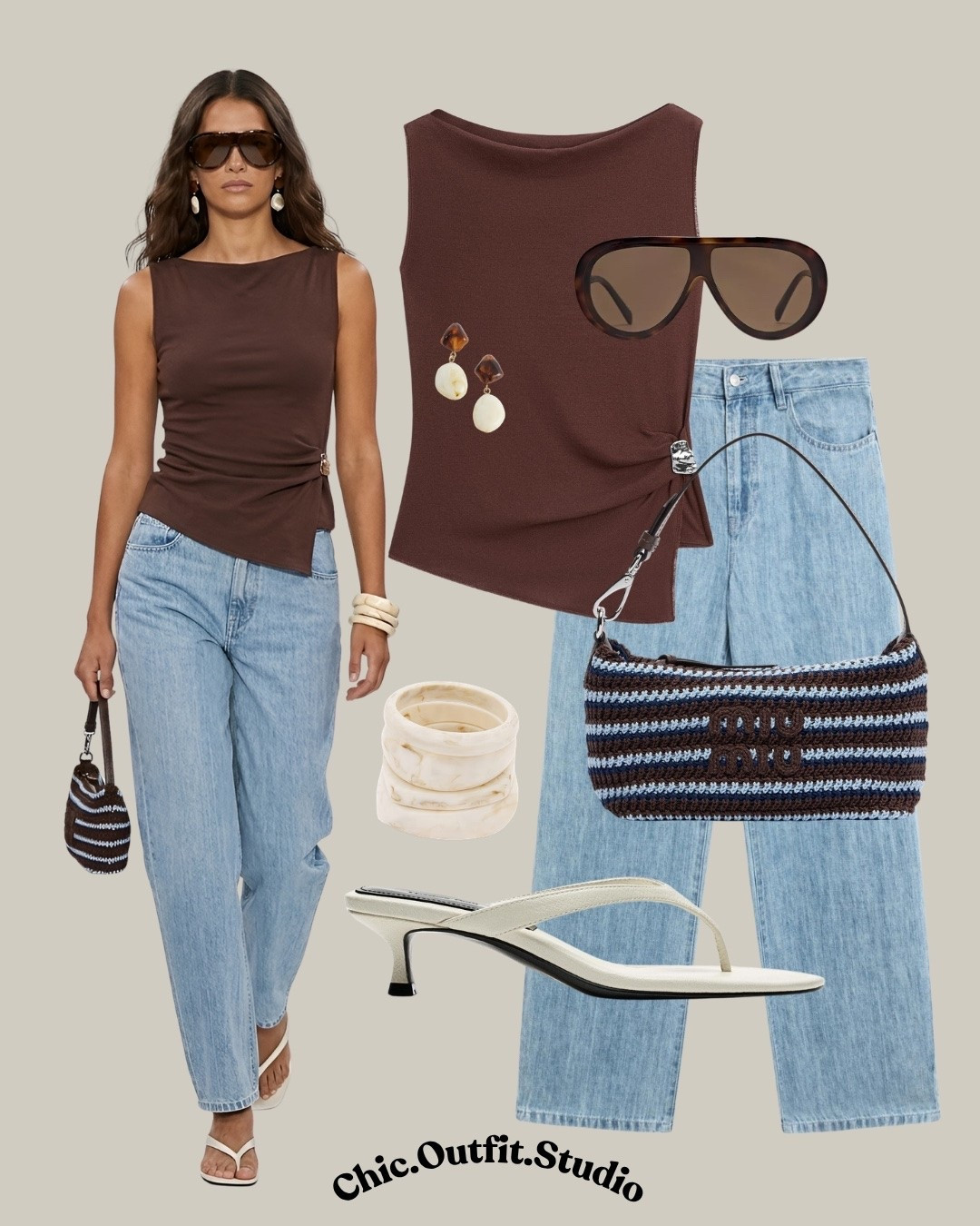 Chocolate Brown Top & Light Wash Jeans

✨A chocolate brown sleeveless top paired with relaxed light wash denim creates a timeless summer outfit that feels polished without sacrificing comfort. The soft jersey fabric and asymmetric silhouette elevate classic jeans, while neutral accessories keep the look sophisticated. Ideal for brunch dates, shopping days, travel outfits, casual Fridays, or dinner with friends.

✨Tags: brown sleeveless top outfit, chocolate brown top women, light wash jeans outfit, elevated denim outfit, European casual chic, classy everyday outfit, minimalist summer style, elegant casual fashion, quiet luxury outfit, effortless denim look, smart casual outfit women, travel outfit inspiration, modern feminine fashion, summer city outfit, timeless casual style

#LTKsummer #LTKshoes #LTKstyletip