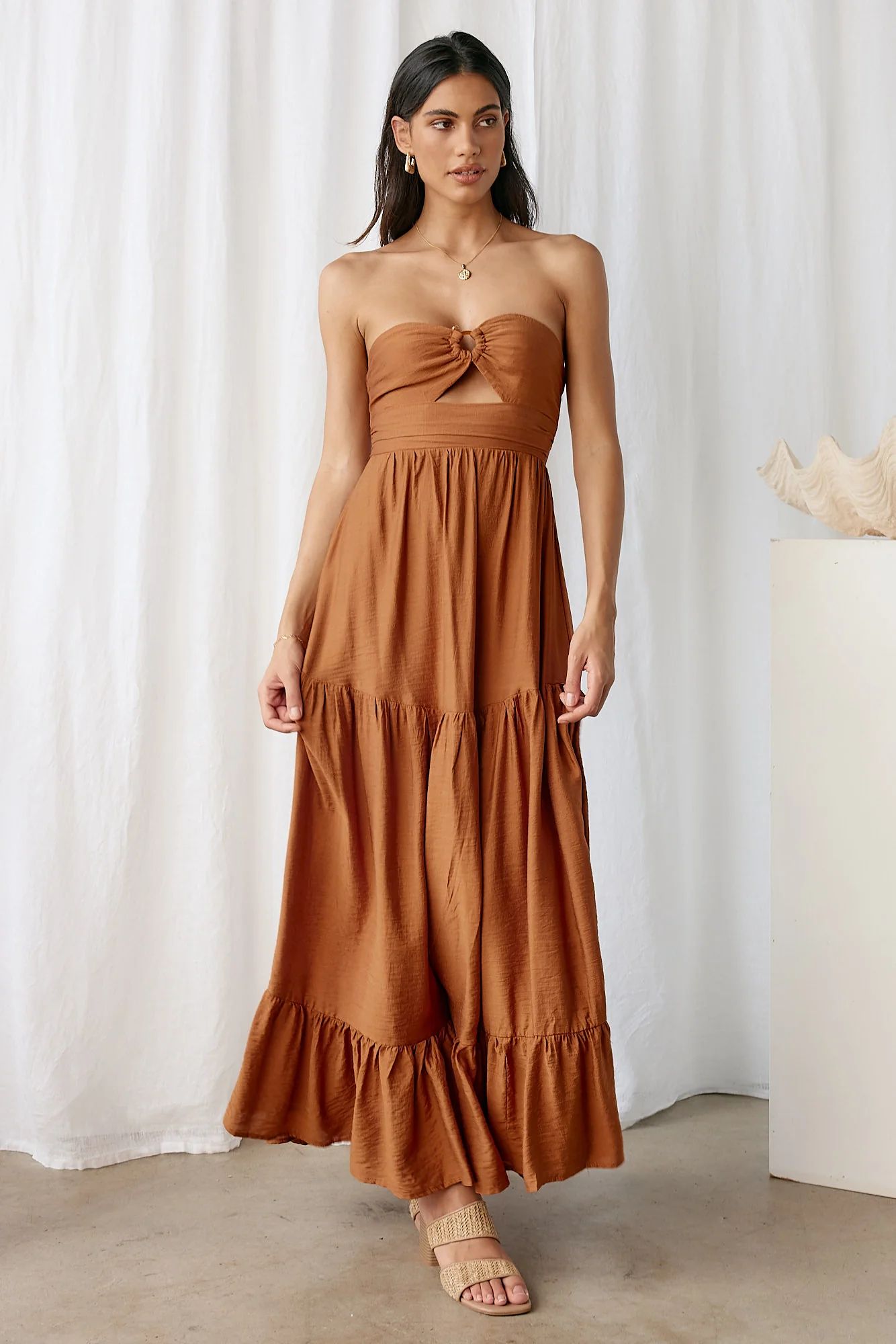 Let's Fly Away Maxi Dress Tan | Fortunate One