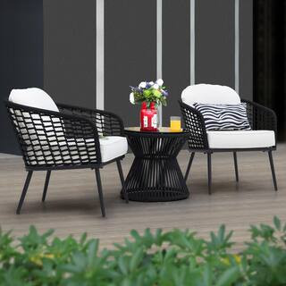 Nuu Garden 3-Piece Black Wicker Metal Outdoor Furniture Patio Conversation Set Stylish Balcony Po... | The Home Depot