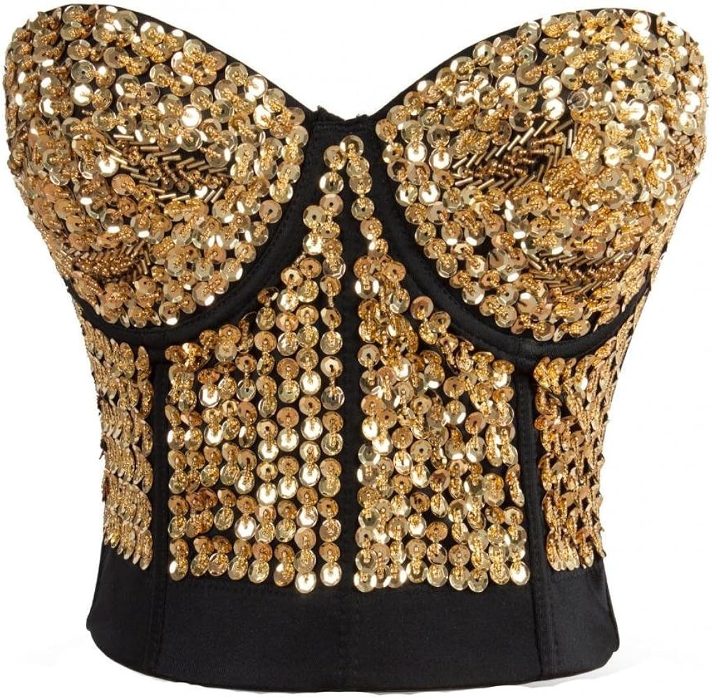 Alivila.Y Fashion Womens Rhinestone Punk Goth Bra Clubwear Corset Top | Amazon (US)