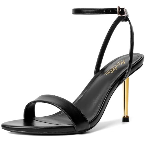 Mostrin Black Strappy Heels for Women Ankle Strap Lace Up Heels Pointed Open Toe Stiletto High Heeled Sandals for Prom, Party, Daily Size 7 | Amazon (US)