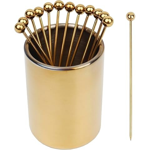12Pack Metal Cocktail Picks + Holder Kit, Premium 304 Stainless Steel Cocktail Toothpicks,Reusabl... | Amazon (US)