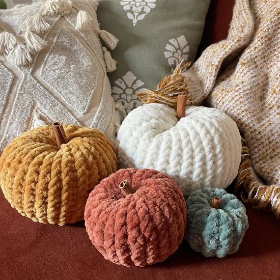 Knit Chunky Chenille Pumpkin Fall Harvest Thanksgiving Decor - Etsy | Etsy (US)