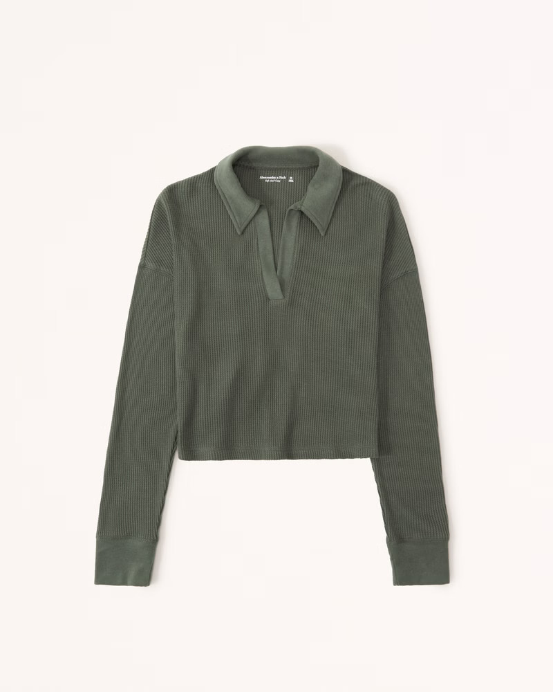 Women's Essential Long-Sleeve Waffle Polo | Women's Tops | Abercrombie.com | Abercrombie & Fitch (US)