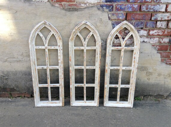 34" Cottage Window Frame, Arch Window, Wood Window, Decorative Window, Distressed White, Wall Dec... | Etsy (US)