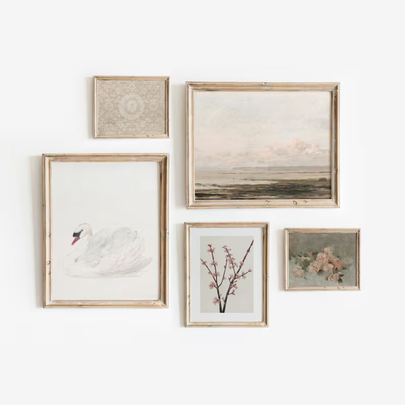 Soft Pinks Set of 5 Vintage Gallery Wall Art Feminine Girl - Etsy | Etsy (US)