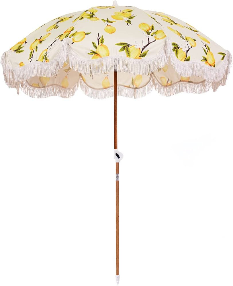 Business & Pleasure Co. Holiday Umbrella - Boho Beach Umbrella with White Fringe - UPF 50+ - Prem... | Amazon (US)