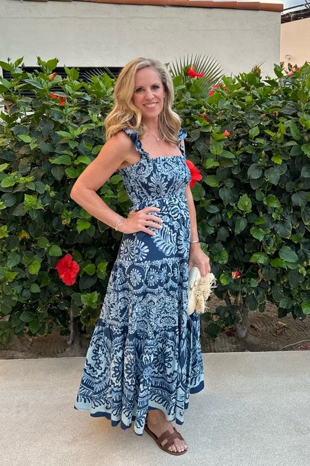 Love, this blue and white print midi dress with smart top and tiered layers with ruffle detail from Tuckernuck
It fits true to size 
Paired with Pamela Munson, LaFleur clutch, which is currently on sale! 

#LTKover40 #LTKstyletip #LTKsalealert