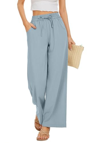 KICZOY Women Summer Pants Flowy Pants Drawstring Waist Wide Leg Palazzo Beach Pants Loose Fit wit... | Amazon (US)