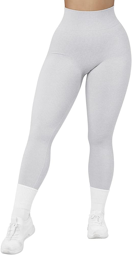 SUUKSESS Women Ribbed Seamless Leggings High Waisted Workout Gym Yoga Pants | Amazon (US)