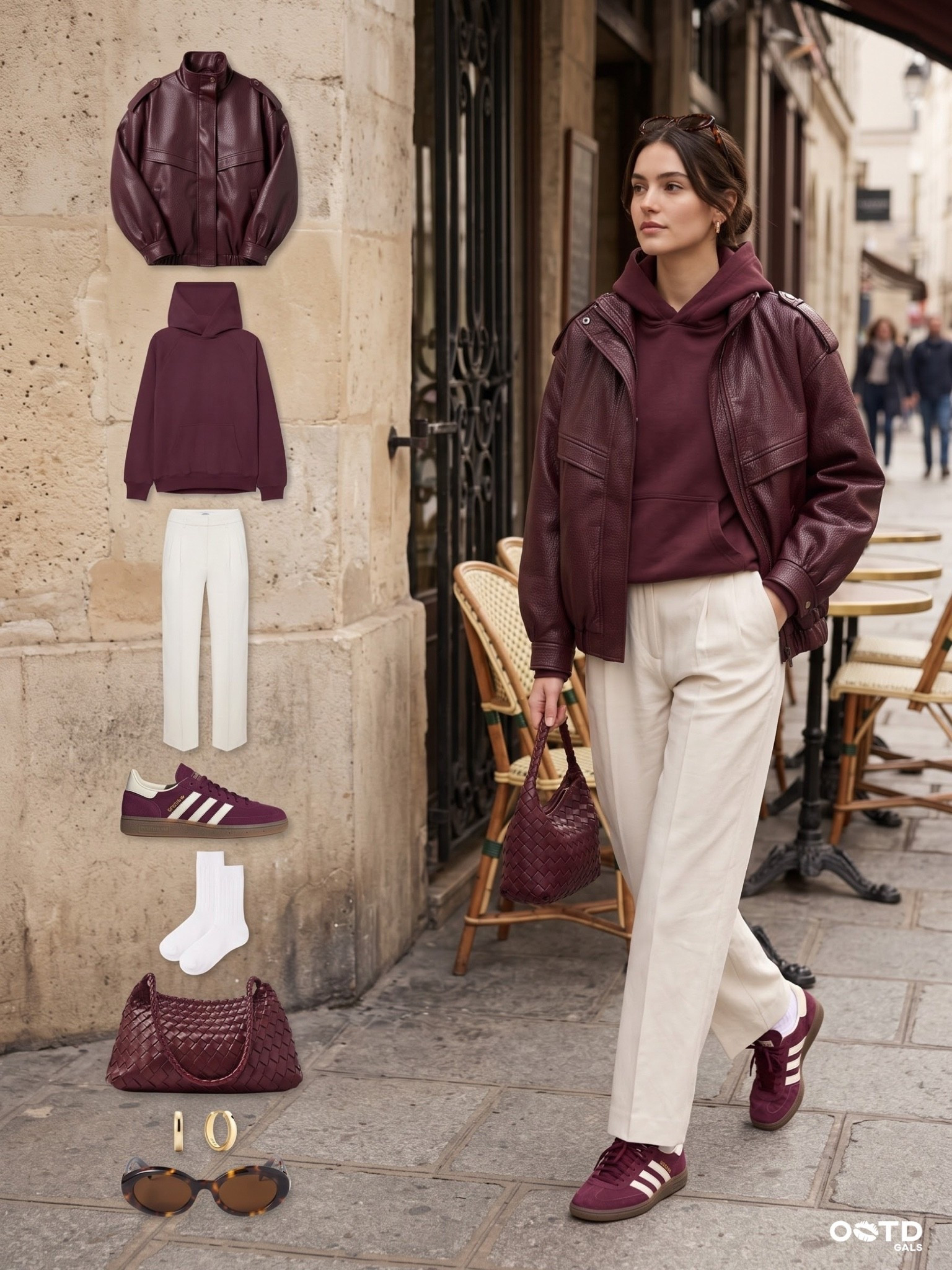 Burgundy and cream make the easiest elevated casual fall outfit 🤎
Layer a rich burgundy leather bomber jacket over a matching hoodie, then add cream tailored trousers and burgundy retro sneakers for a polished but comfortable city look. Finish with a woven burgundy shoulder bag, gold hoops, tortoise sunglasses, and cozy crew socks.
Perfect for coffee runs, travel days, weekend errands, casual lunch plans, or relaxed fall city style. Shop every piece through the tagged products.

#LTKFashionMonth #LTKstyletip #LTKautumn