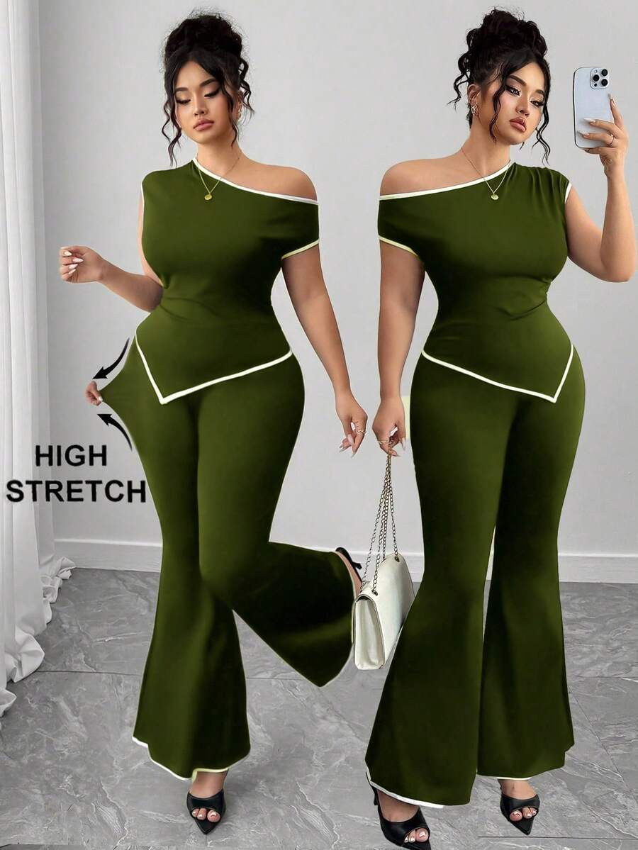 Elenzga Plus Size Women's Fashion Classic Contrast Color Casual Versatile Elegant Streetwear Date... | SHEIN
