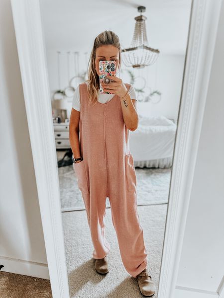 Love this soft and cozy spring Amazon romper! It runs big so size down! I am wearing a medium (my normal size) but should have ordered a small. 

#LTKfindsunder50 #LTKsalealert #LTKSeasonal
