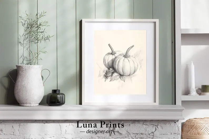 Vintage Pumpkin Sketch, PRINTABLE ART, Muted Toned Still Life, Neutral Fall Art - Etsy | Etsy (US)