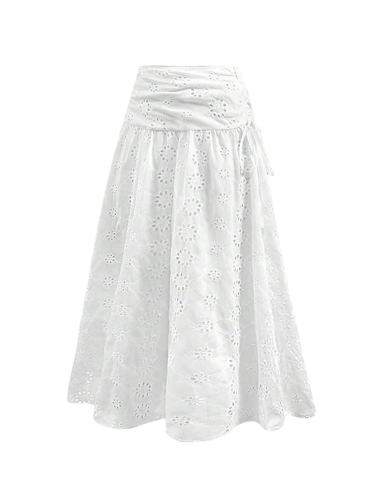 SOLY HUX Women's Summer Boho Skirt Eyelet Embroidery Bow Tie High Waisted A Line Flowy Vacation L... | Amazon (US)
