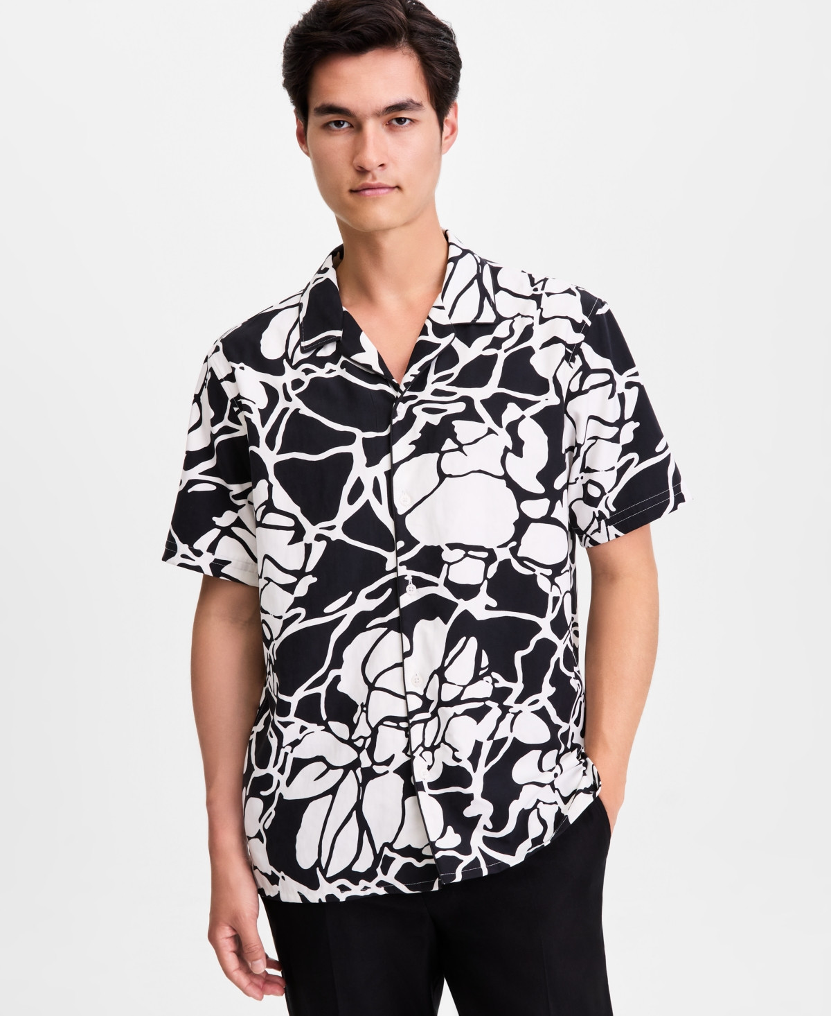 Alfani Men's Short-Sleeve Paperweight Floral Shirt, Macy's Exclusive - Floral Vines - Washed White | Macy's