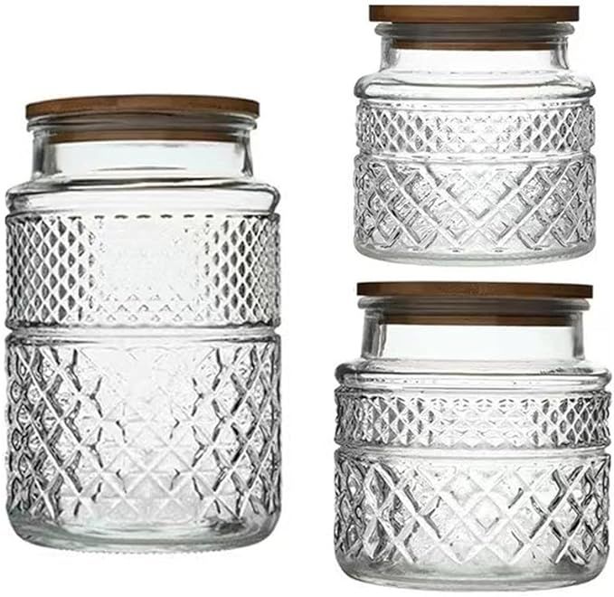 Glass Storage Jars Vintage Embossed Glass Canisters , Livejun Food Cereal Storage Containers with... | Amazon (US)