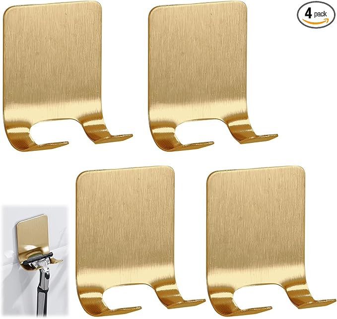 4 Pcs Gold Razor Loofah Holder for Shower Self Adhesive Waterproof Shaver Hooks Waterproof for wa... | Amazon (US)