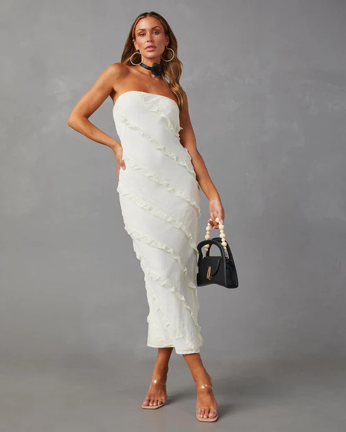Baylie Strapless Ruffle Stitch Maxi Dress - Ivory | VICI